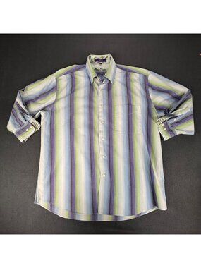 Alan Flusser Shirt Men's L Multi Color Paisley Cuff Button Down 3/4 Sleeve EUC